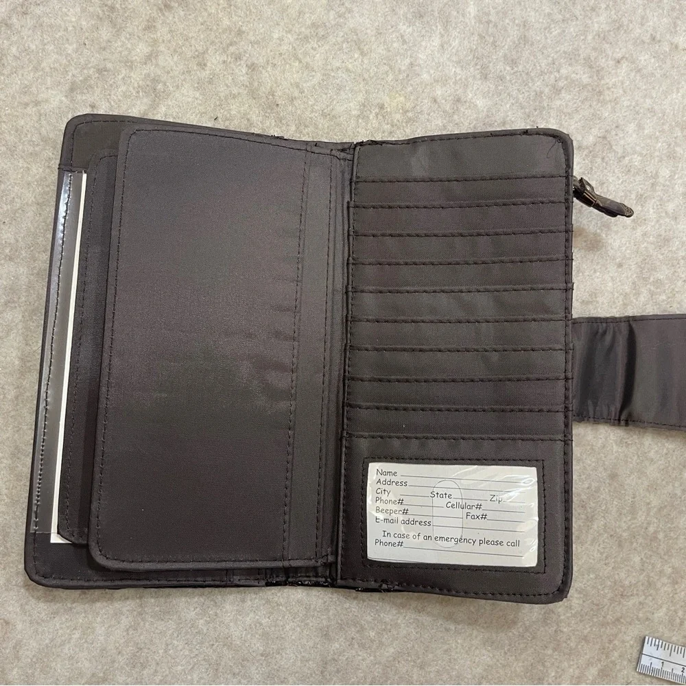 Y2K 2000’s Long Checkbook Zip Snap Wallet Brown Checker Heart Print Faux Croc